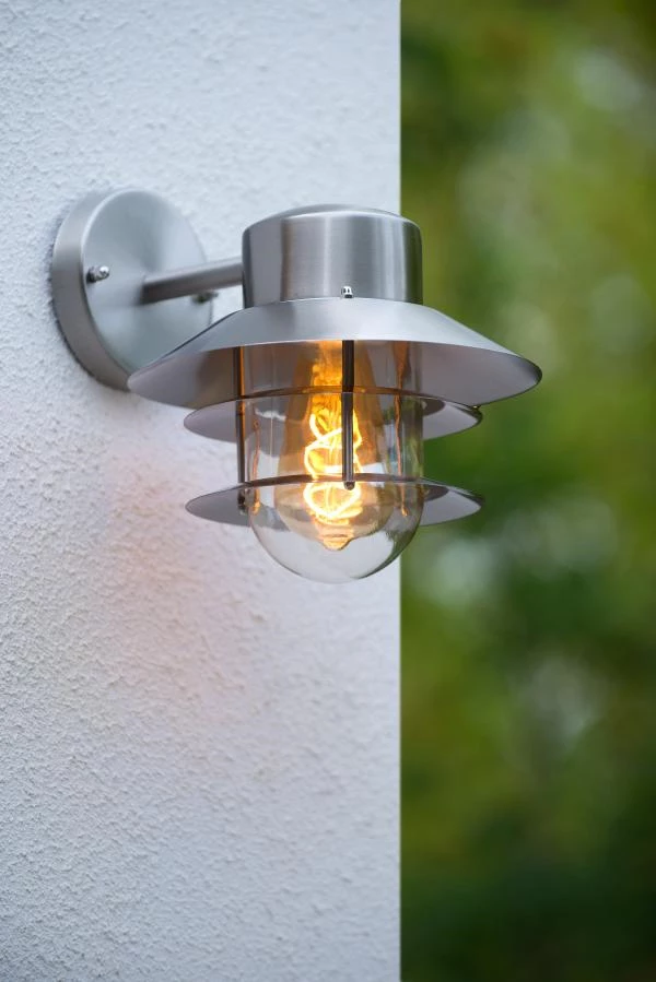 Lucide ZICO - Wall light Indoor/Outdoor - 1xE27 - IP44 - Satin Chrome - ambiance 2